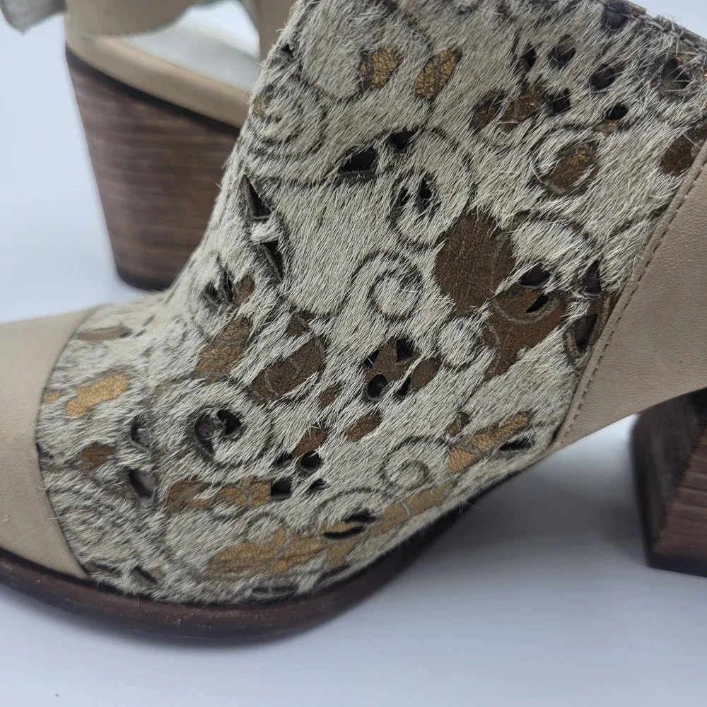 Chocolat Blu Anita Women Laser Cut Calf Hair Slingback Block‎ Heel Mules Size 37
